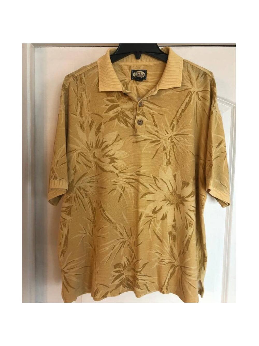 Men's Tommy Bahama Polo Shirt SS Yellow Brown Hawaiian Party Shirt